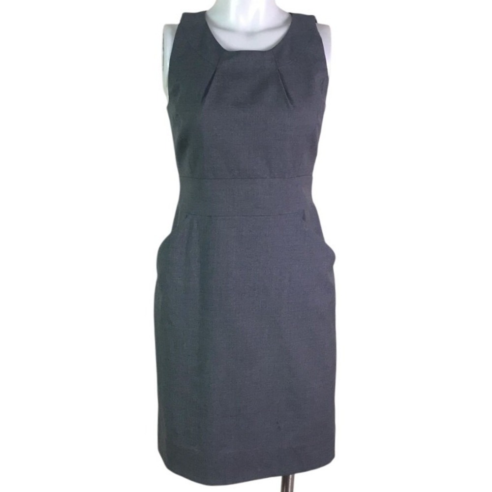 J CREW DARK GREY WOOL SLEEVELESS SHEATH DRESS